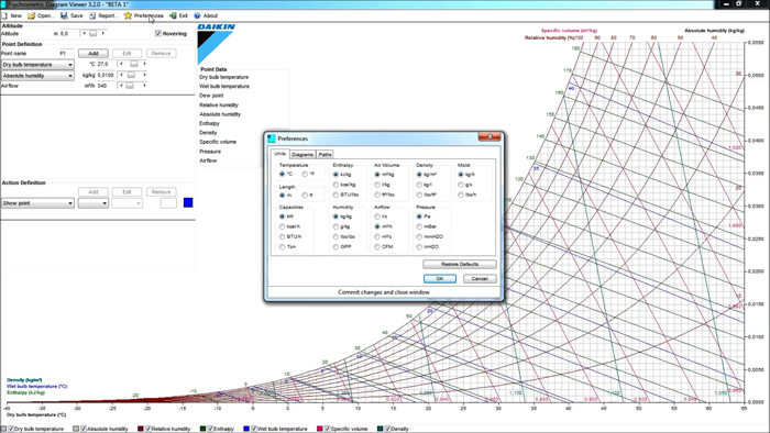 Daikin Psychrometrics Diagram Viewer - Toiminnot